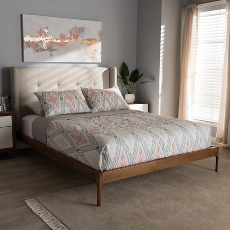 Baxton Studio Brooklyn Walnut Wood Beige Full Size Platform Bed 140-7541